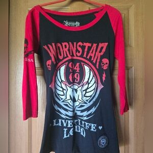 Wornstar Siren Raglan Graphic Tee Black & Red Size M Medium